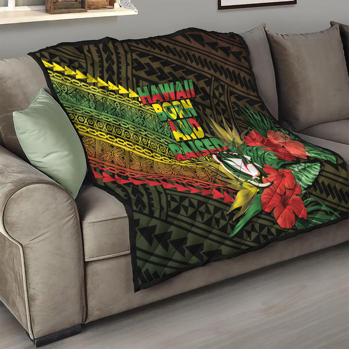 Hawaii Born and Raised Quilt Kanaka Maoli Flag Day