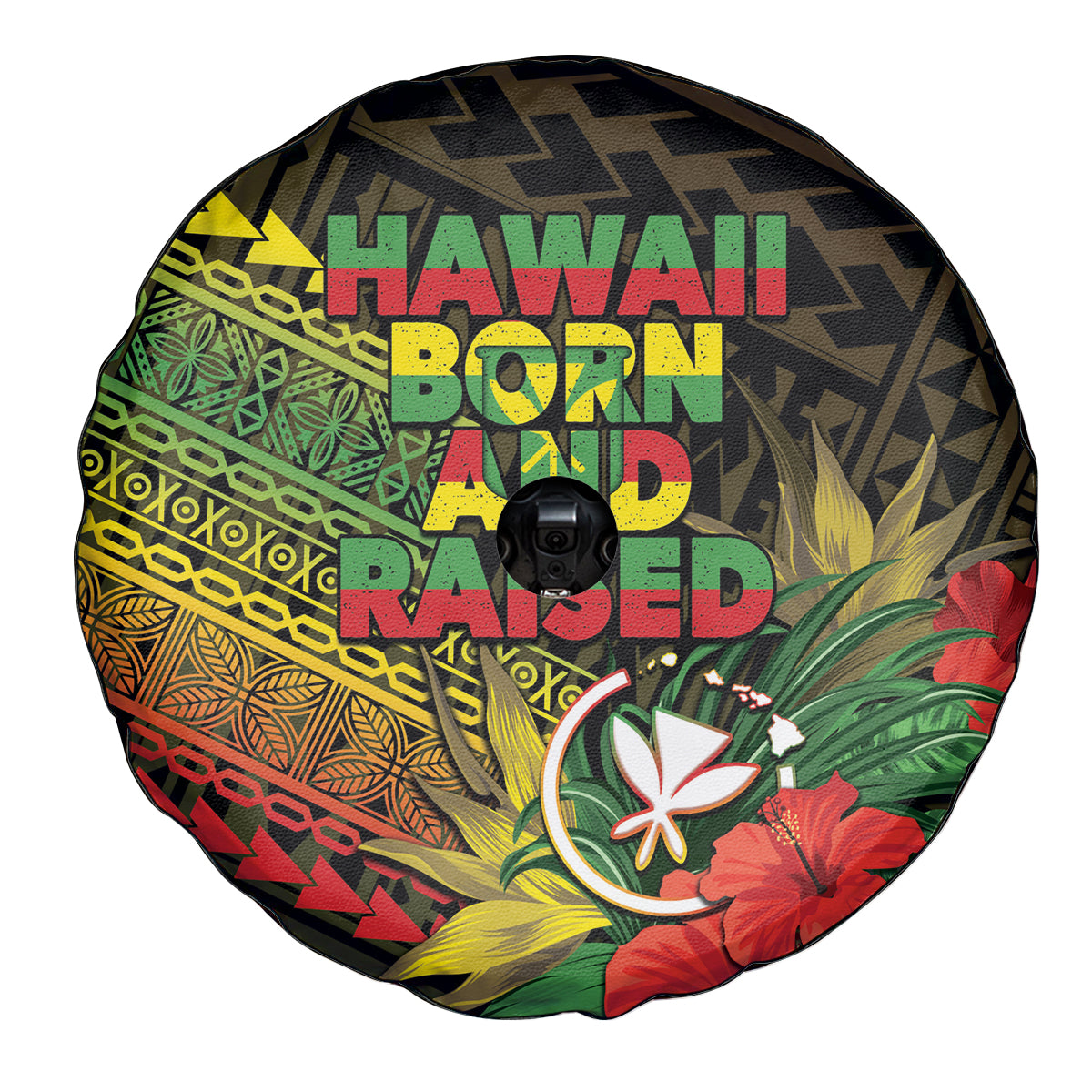 Hawaii Born and Raised Spare Tire Cover Kanaka Maoli Flag Day
