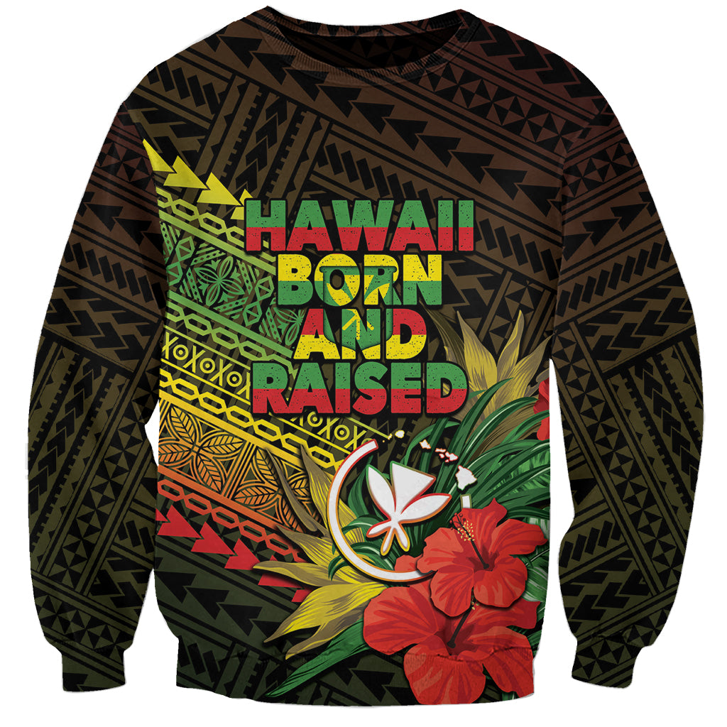 Personalized Hawaii Born and Raised Sweatshirt Kanaka Maoli Flag Day