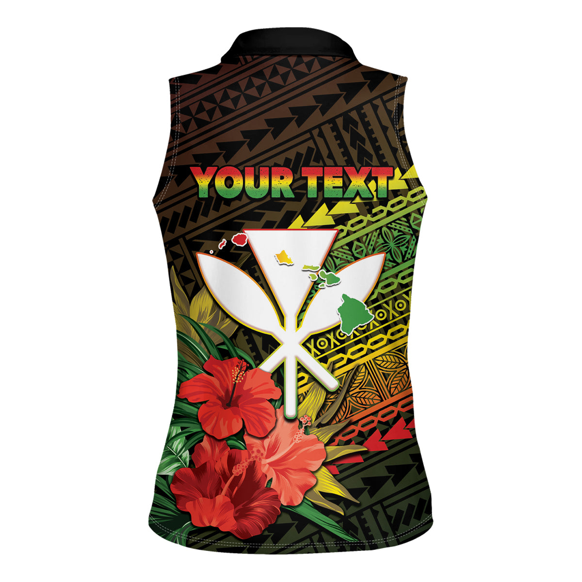 Personalized Hawaii Born and Raised Women Sleeveless Polo Shirt Kanaka Maoli Flag Day