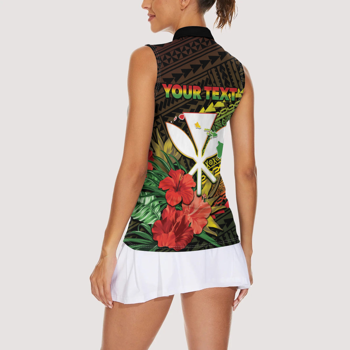 Personalized Hawaii Born and Raised Women Sleeveless Polo Shirt Kanaka Maoli Flag Day