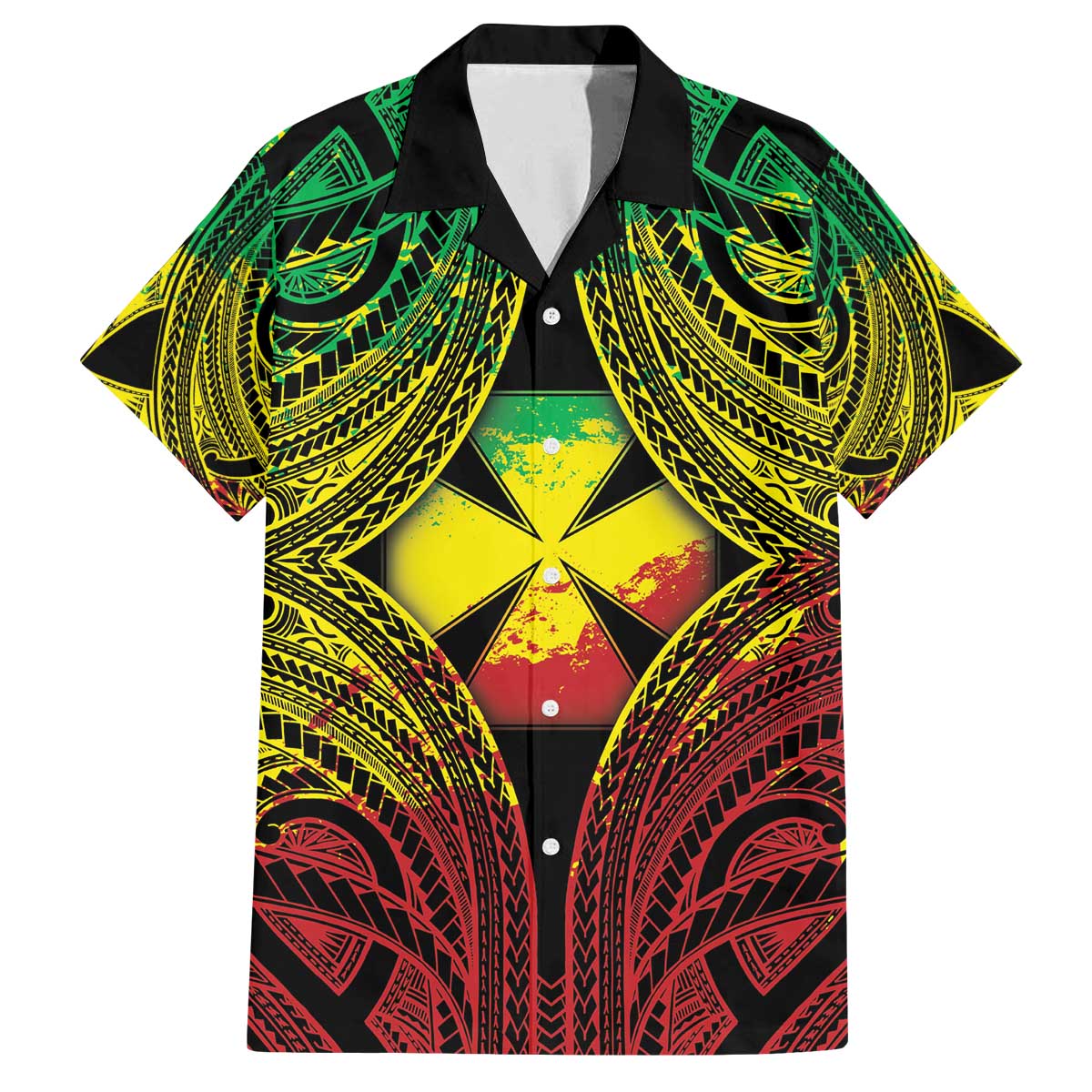 Personalised Wallis and Futuna Territory Day Family Matching Off The Shoulder Long Sleeve Dress and Hawaiian Shirt Polynesian Pattern Simple Style
