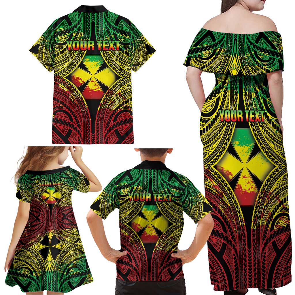 Personalised Wallis and Futuna Territory Day Family Matching Off Shoulder Maxi Dress and Hawaiian Shirt Polynesian Pattern Simple Style
