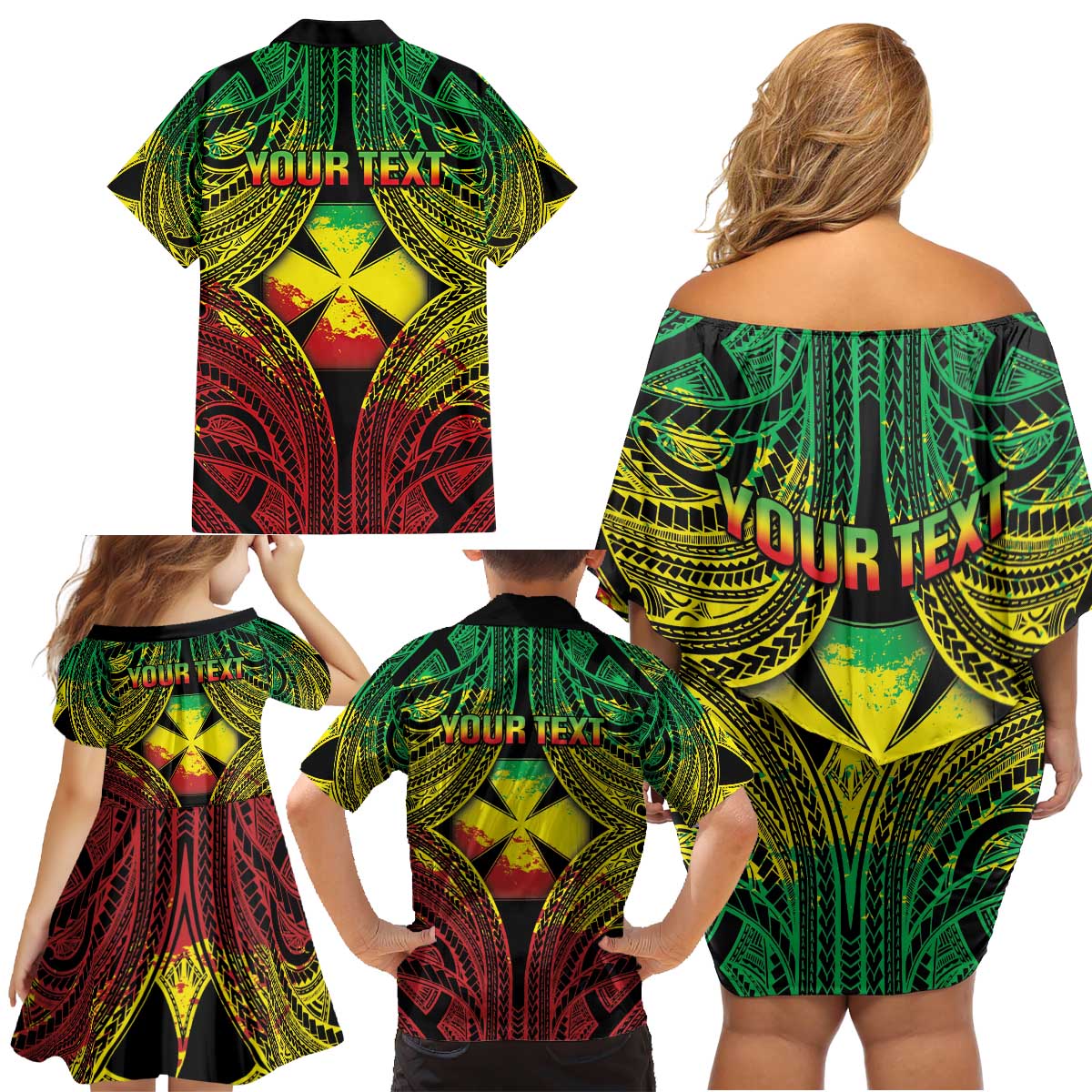 Personalised Wallis and Futuna Territory Day Family Matching Off Shoulder Short Dress and Hawaiian Shirt Polynesian Pattern Simple Style