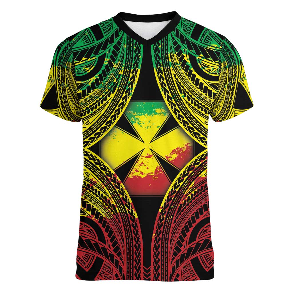 Personalised Wallis and Futuna Territory Day Women V-Neck T-Shirt Polynesian Pattern Simple Style LT05 Female Reggae - Polynesian Pride