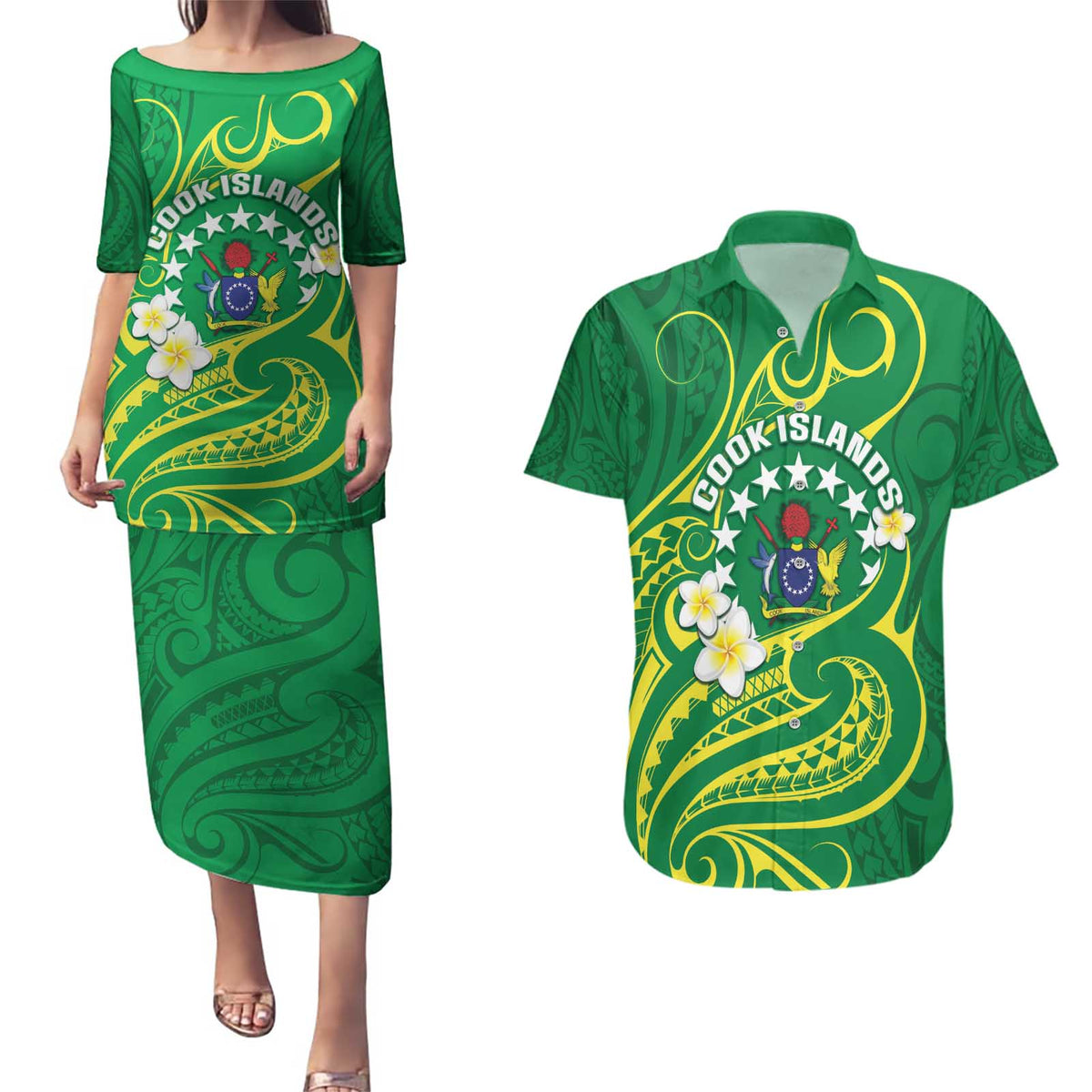 Cook Islands Happy Constitution Day Couples Matching Puletasi and Hawaiian Shirt Pattern Tribal Art