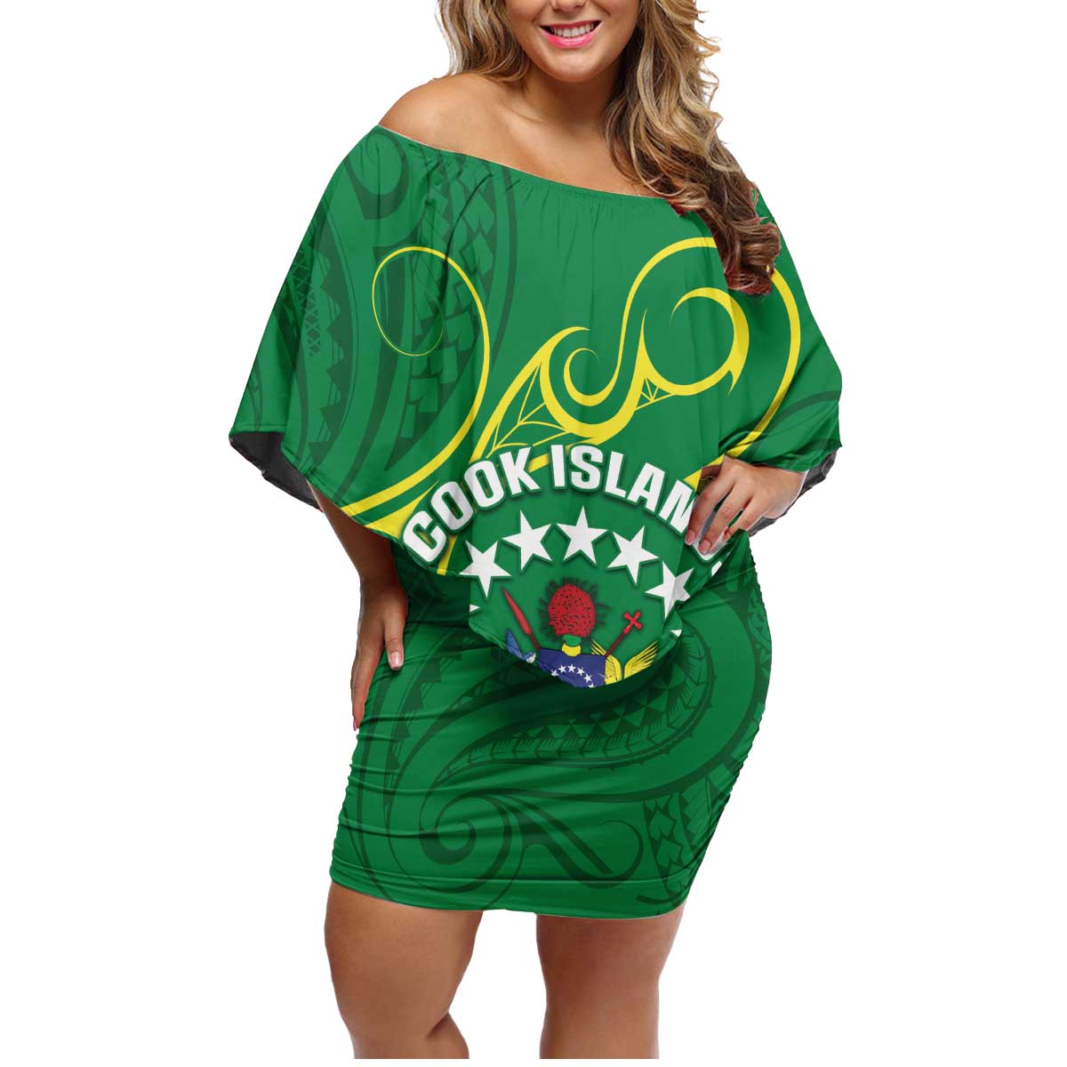 Cook Islands Happy Constitution Day Family Matching Off Shoulder Short Dress and Hawaiian Shirt Pattern Tribal Art