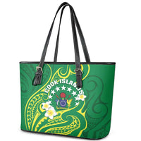 Cook Islands Happy Constitution Day Leather Tote Bag Pattern Tribal Art