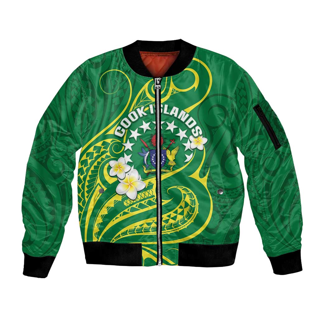 Cook Islands Happy Constitution Day Sleeve Zip Bomber Jacket Pattern Tribal Art