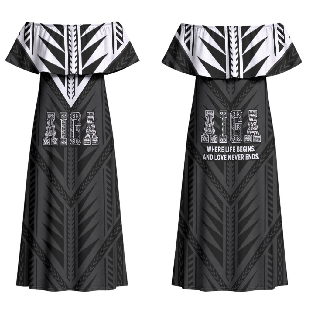 Samoa Aiga Couples Matching Off Shoulder Maxi Dress and Hawaiian Shirt Samoan Tribal Pattern LT05 - Polynesian Pride