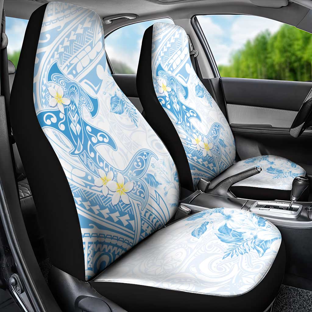 Polynesia Hammerhead Shark Car Seat Cover Tropical Flowers Tribal Pattern Blue