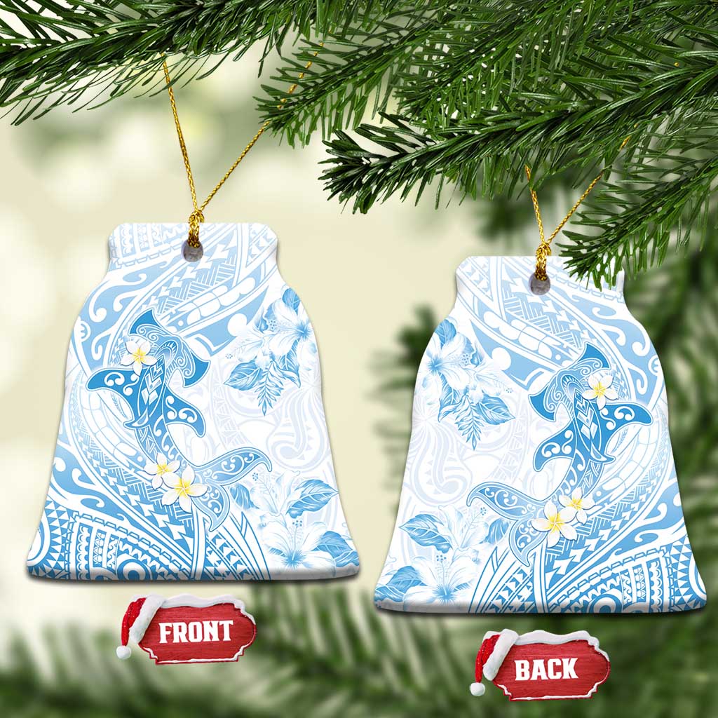 Polynesia Hammerhead Shark Ceramic Ornament Tropical Flowers Tribal Pattern Blue