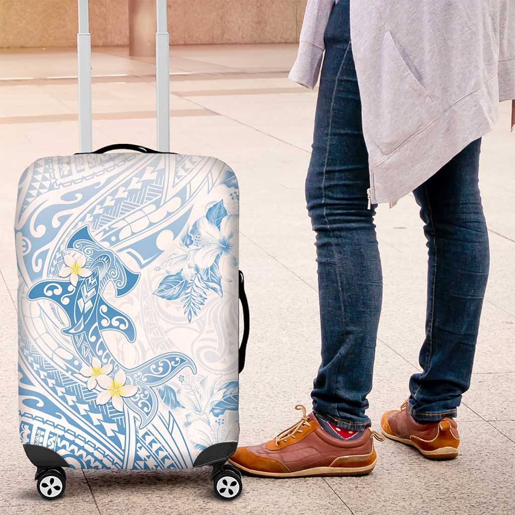 Polynesia Hammerhead Shark Luggage Cover Tropical Flowers Tribal Pattern Blue LT05 Blue - Polynesian Pride