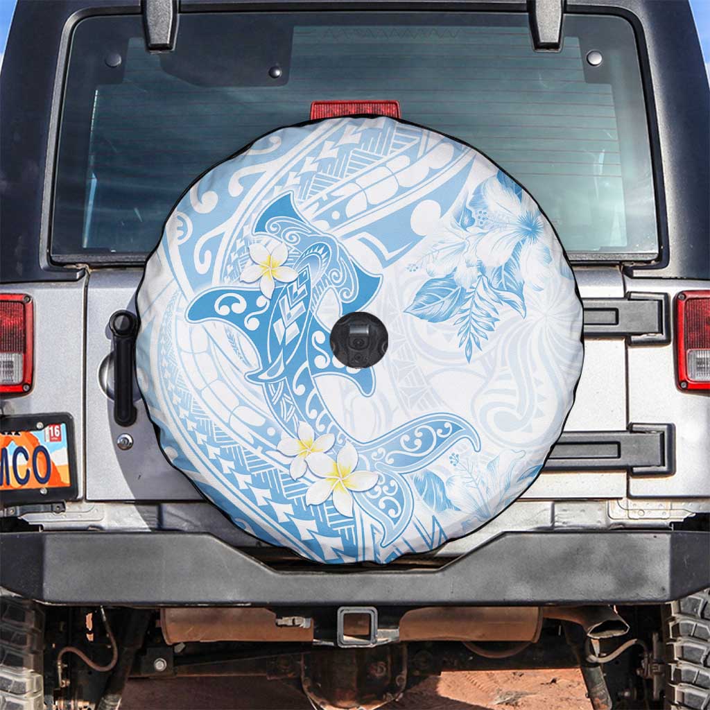 Polynesia Hammerhead Shark Spare Tire Cover Tropical Flowers Tribal Pattern Blue LT05 Blue - Polynesian Pride