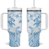 Polynesia Hammerhead Shark Tumbler With Handle Tropical Flowers Tribal Pattern Blue