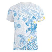 Polynesia Hammerhead Shark Women V-Neck T-Shirt Tropical Flowers Tribal Pattern Blue LT05 - Polynesian Pride