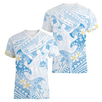 Polynesia Hammerhead Shark Women V-Neck T-Shirt Tropical Flowers Tribal Pattern Blue LT05 - Polynesian Pride