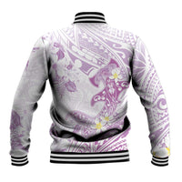 Polynesia Hammerhead Shark Baseball Jacket Tropical Flowers Tribal Pattern Lavender