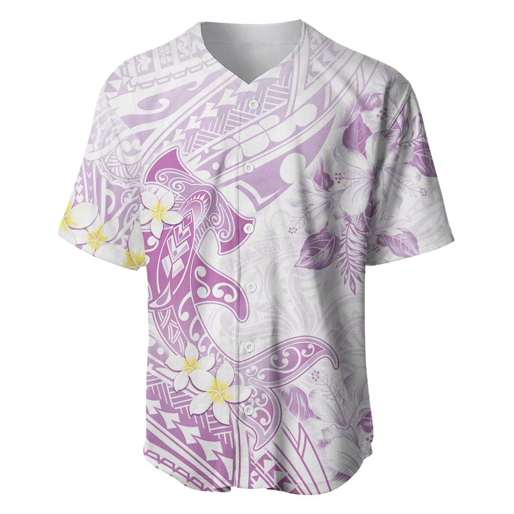 Polynesia Hammerhead Shark Baseball Jersey Tropical Flowers Tribal Pattern Lavender LT05 Purple - Polynesian Pride