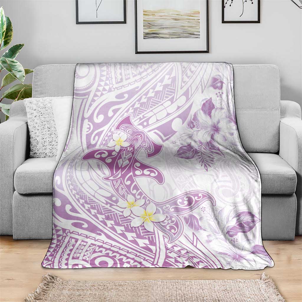 Polynesia Hammerhead Shark Blanket Tropical Flowers Tribal Pattern Lavender