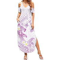 Polynesia Hammerhead Shark Family Matching Summer Maxi Dress and Hawaiian Shirt Tropical Flowers Tribal Pattern Lavender