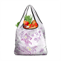 Polynesia Hammerhead Shark Grocery Bag Tropical Flowers Tribal Pattern Lavender