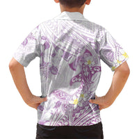 Polynesia Hammerhead Shark Kid Hawaiian Shirt Tropical Flowers Tribal Pattern Lavender