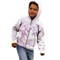Polynesia Hammerhead Shark Kid Hoodie Tropical Flowers Tribal Pattern Lavender