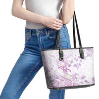 Polynesia Hammerhead Shark Leather Tote Bag Tropical Flowers Tribal Pattern Lavender