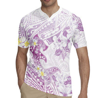 Polynesia Hammerhead Shark Rugby Jersey Tropical Flowers Tribal Pattern Lavender