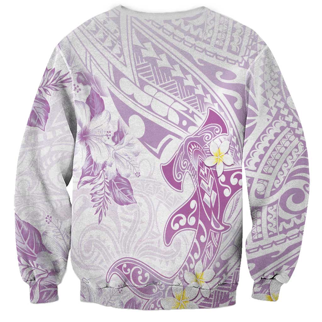 Polynesia Hammerhead Shark Sweatshirt Tropical Flowers Tribal Pattern Lavender