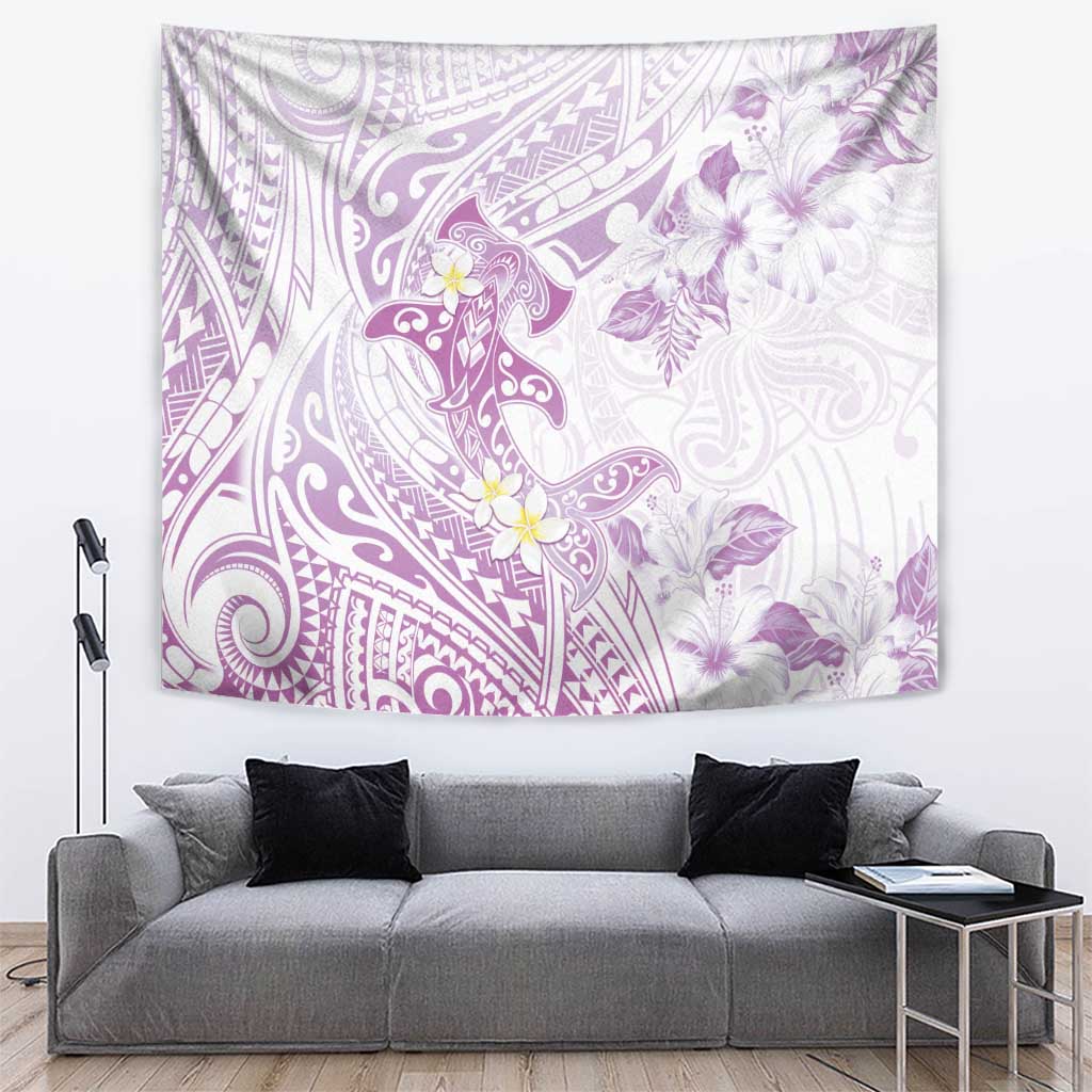 Polynesia Hammerhead Shark Tapestry Tropical Flowers Tribal Pattern Lavender LT05 Purple - Polynesian Pride