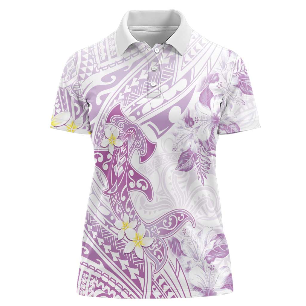 Polynesia Hammerhead Shark Women Polo Shirt Tropical Flowers Tribal Pattern Lavender LT05 Female Purple - Polynesian Pride