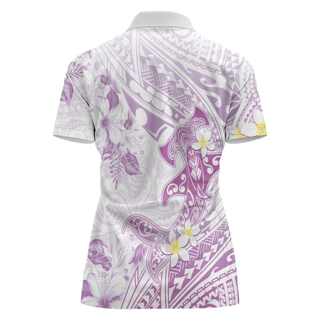 Polynesia Hammerhead Shark Women Polo Shirt Tropical Flowers Tribal Pattern Lavender LT05 - Polynesian Pride