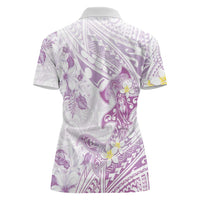 Polynesia Hammerhead Shark Women Polo Shirt Tropical Flowers Tribal Pattern Lavender LT05 - Polynesian Pride