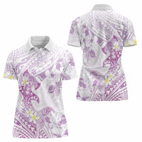 Polynesia Hammerhead Shark Women Polo Shirt Tropical Flowers Tribal Pattern Lavender LT05 - Polynesian Pride