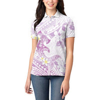 Polynesia Hammerhead Shark Women Polo Shirt Tropical Flowers Tribal Pattern Lavender LT05 - Polynesian Pride