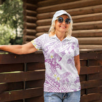 Polynesia Hammerhead Shark Women Polo Shirt Tropical Flowers Tribal Pattern Lavender LT05 - Polynesian Pride