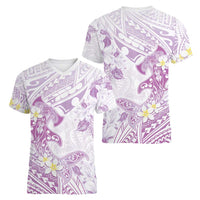 Polynesia Hammerhead Shark Women V-Neck T-Shirt Tropical Flowers Tribal Pattern Lavender LT05 - Polynesian Pride