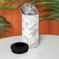 Polynesia Hammerhead Shark 4 in 1 Can Cooler Tumbler Tropical Flowers Tribal Pattern White