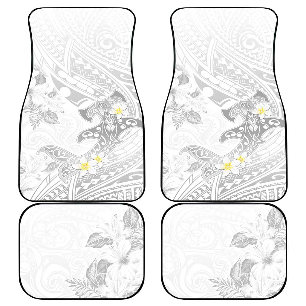 Polynesia Hammerhead Shark Car Mats Tropical Flowers Tribal Pattern White