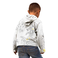 Polynesia Hammerhead Shark Kid Hoodie Tropical Flowers Tribal Pattern White