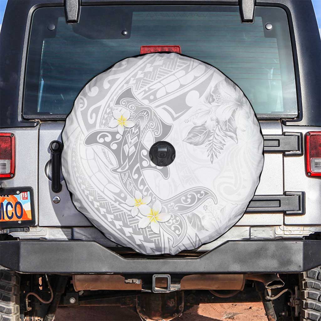 Polynesia Hammerhead Shark Spare Tire Cover Tropical Flowers Tribal Pattern White LT05 White - Polynesian Pride