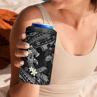 Polynesia Hammerhead Shark 4 in 1 Can Cooler Tumbler Tropical Flowers Tribal Pattern Black