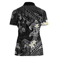Polynesia Hammerhead Shark Women Polo Shirt Tropical Flowers Tribal Pattern Black LT05 - Polynesian Pride