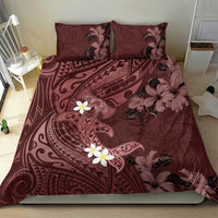 Polynesia Hammerhead Shark Bedding Set Tropical Flowers Tribal Pattern Oxblood