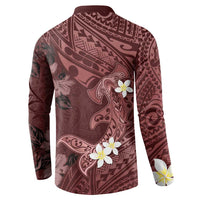 Polynesia Hammerhead Shark Button Sweatshirt Tropical Flowers Tribal Pattern Oxblood