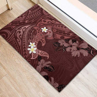 Polynesia Hammerhead Shark Rubber Doormat Tropical Flowers Tribal Pattern Oxblood