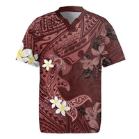 Polynesia Hammerhead Shark Rugby Jersey Tropical Flowers Tribal Pattern Oxblood