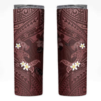 Polynesia Hammerhead Shark Skinny Tumbler Tropical Flowers Tribal Pattern Oxblood